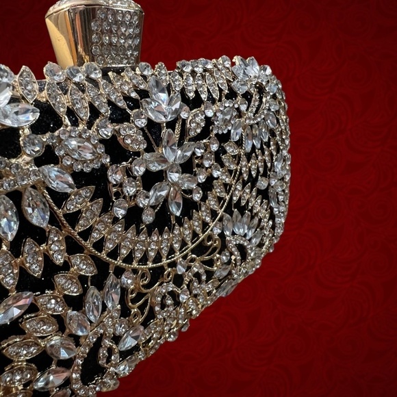 Crystal Rhinestone Embellished Black Evening Bag w/Handle & Chain Strap NWT - Picture 13 of 16